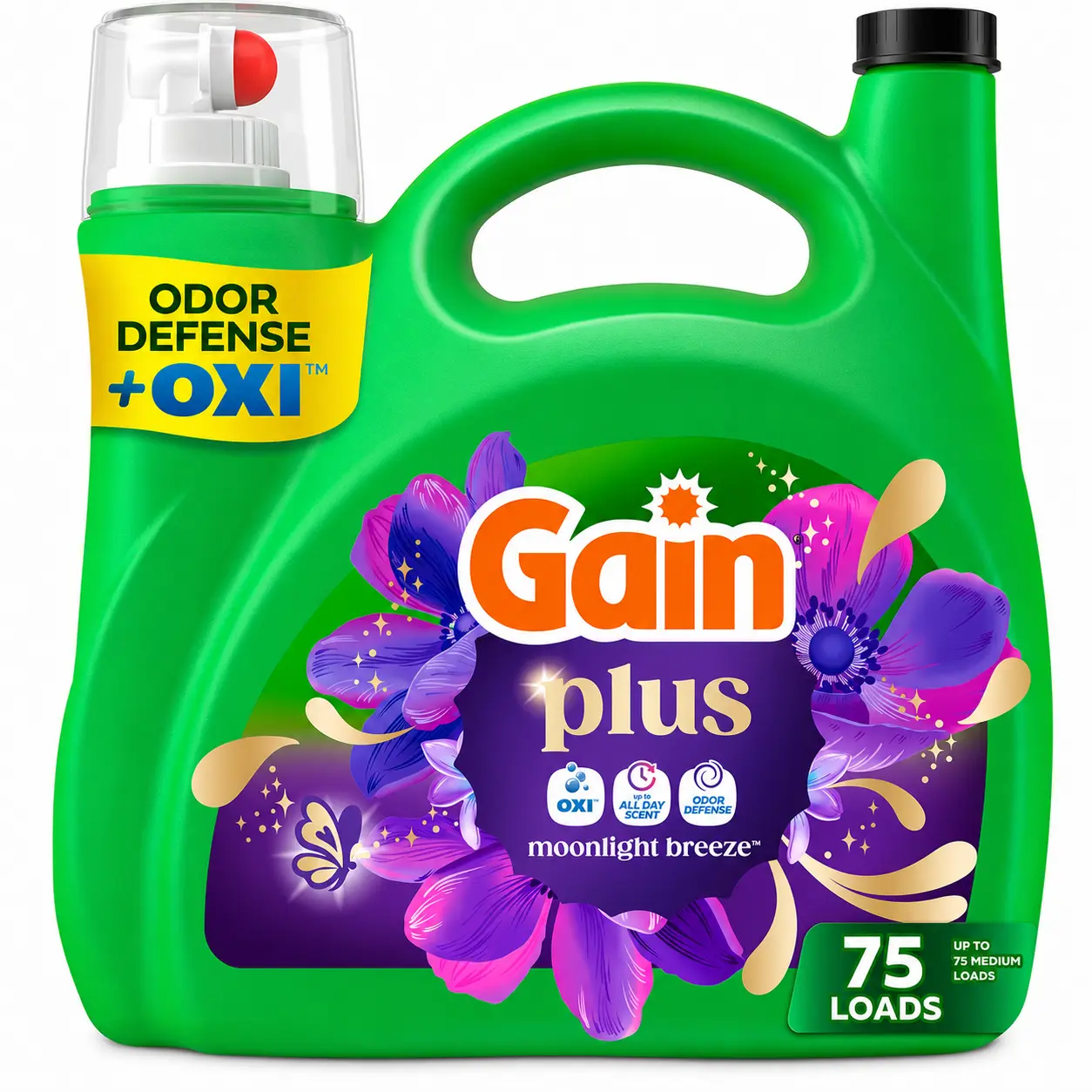 Gain Plus Liquid Laundry Detergent, Cleaner, Fresher, Now with Oxi, Moonlight Breeze Scent, 99 fl oz, 75 Loads