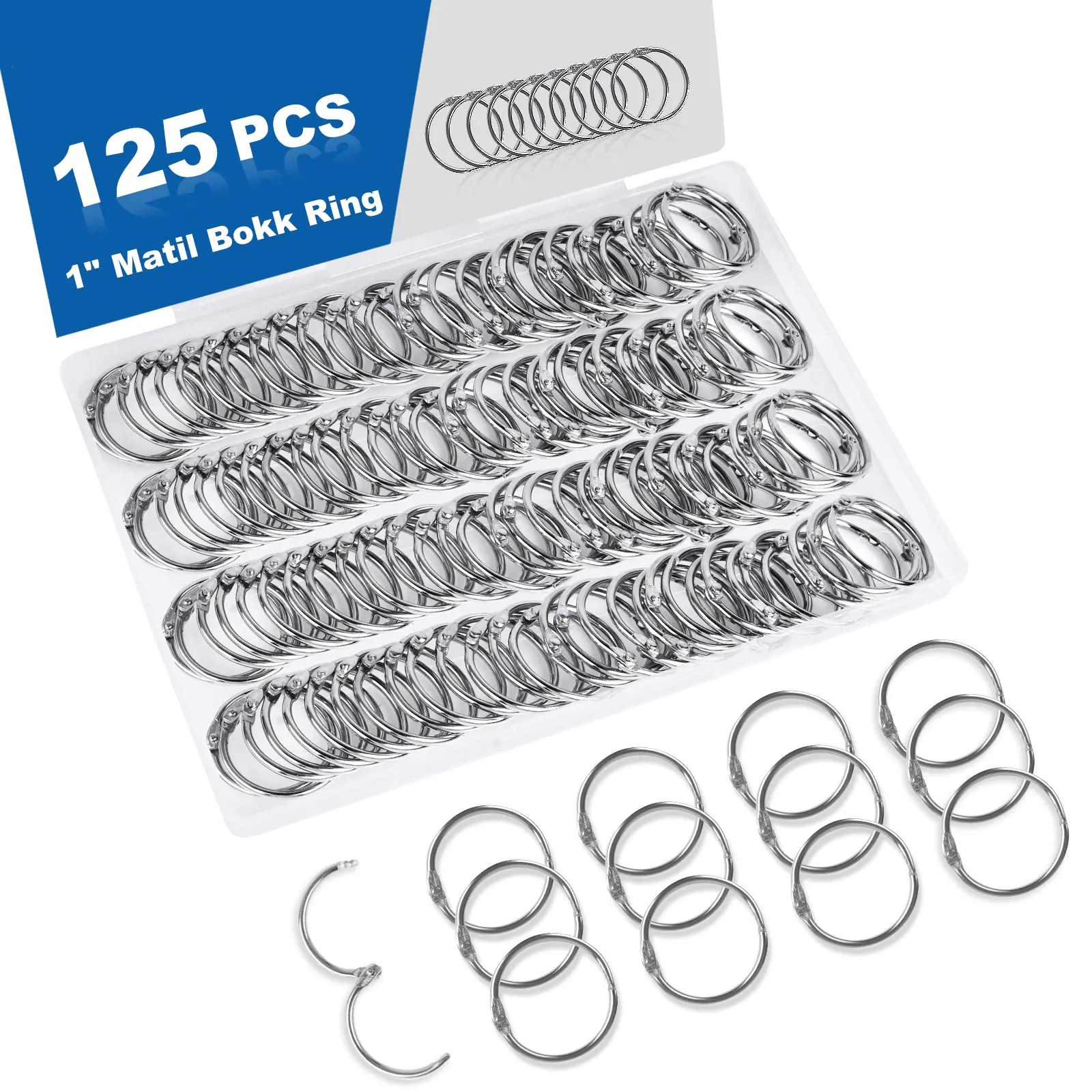 125-Pack Metal Ring Binders, Small Size 1 Inch Index Card Rings, Nickel-Plated Metal Book Rings, Ideal for School Home Office Use, Office Stationery Supplies, Book Binding Materials, Silver Color