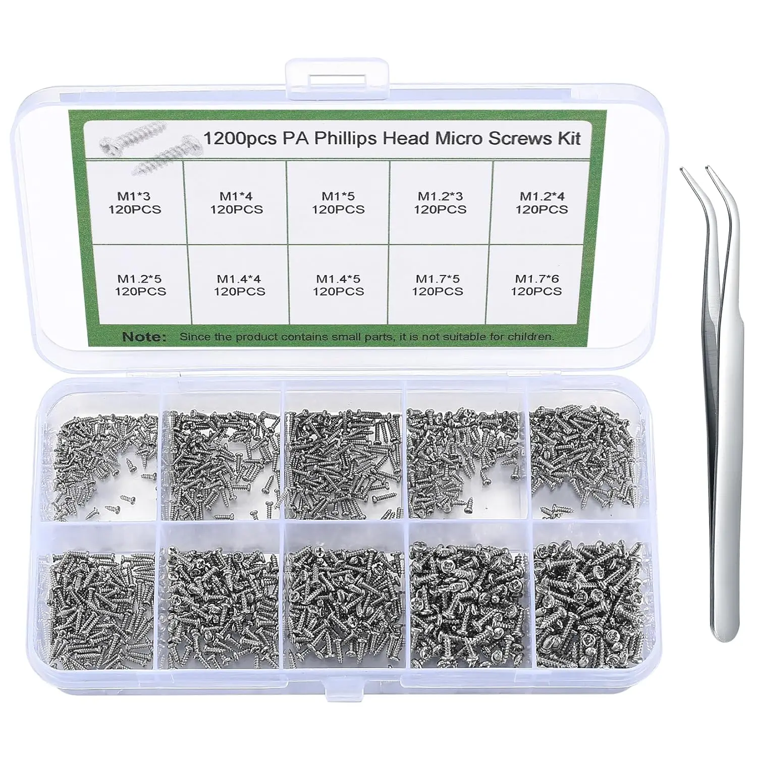 1200 Pcs Mini Screw kit, M1/M1.2/M1.4/M1.7 Micro Phillips Head Pan Head Screws, Small Self-Tapping Electronic Screws Kit, Sunglasses Watch Repair Round Head...
