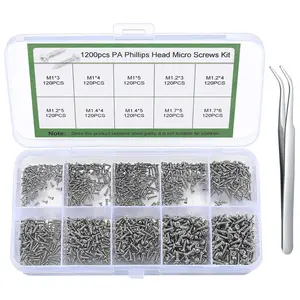 1200 Pcs Mini Screw kit, M1/M1.2/M1.4/M1.7 Micro Phillips Head Pan Head Screws, Small Self-Tapping Electronic Screws Kit, Sunglasses Watch Repair Round Head...