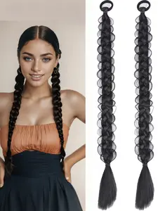 2 Pcs Long Braided Drawstring Ponytail Extensions with Hair Ties Natural Soft Synthetic Hair Piece for Women 24 Inch