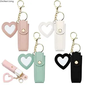 4 PACK PU Leather Chapstick Holder Key Chain with Mirror Lipstick Keychain Lip Balm Organizer Travel Makeup Storage Case for Women Girls bracelet men luck unisex casual trendy