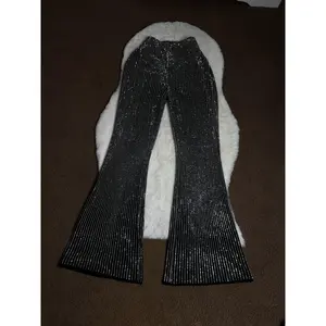 Flare Shiny Leggings - High Waist Black Polyester Womenswear with Flare Design for Comfortable Fit