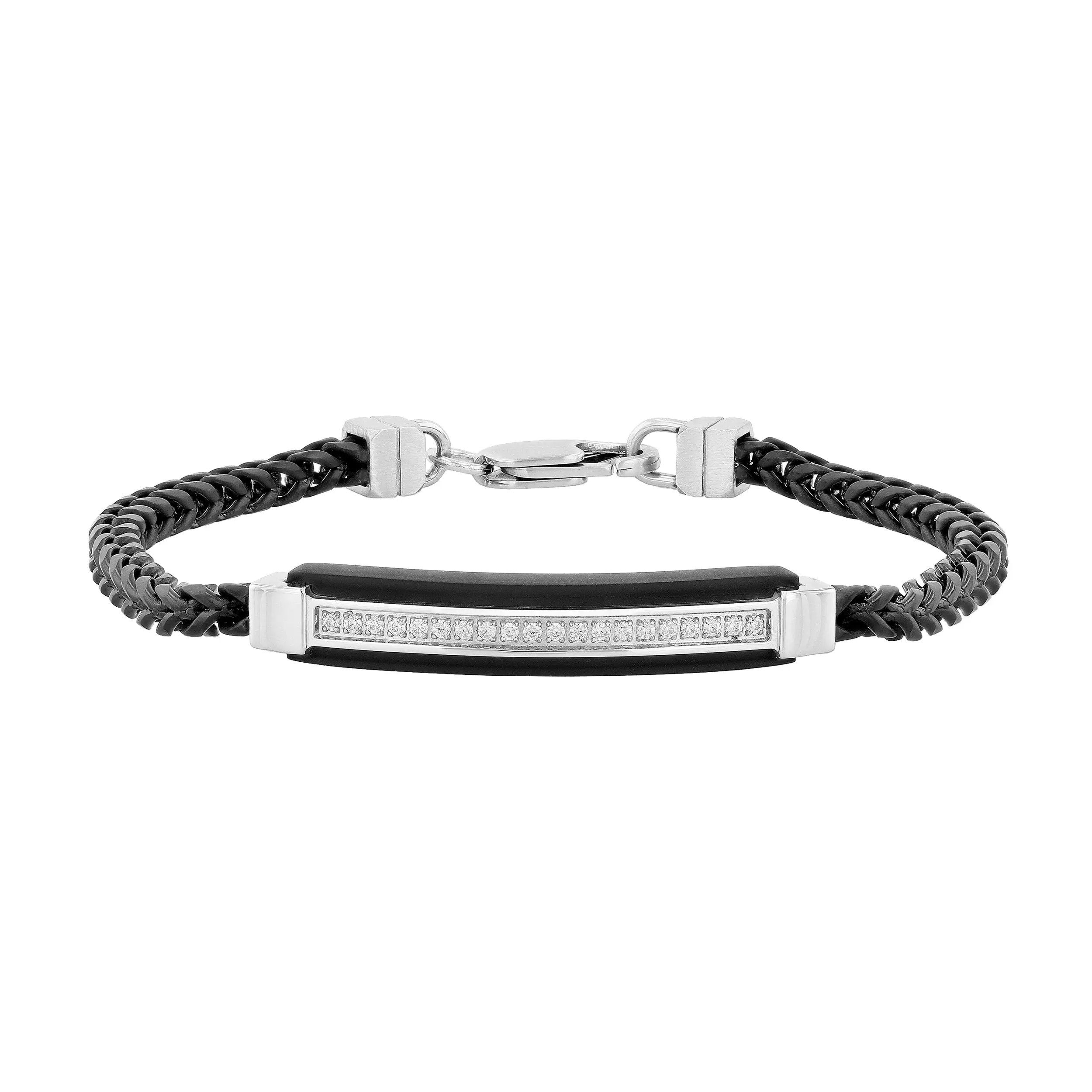 Men's Tungsten 1/5 CTW Diamond ID Bracelet - Black with Black or White Diamonds, or Two-Tone Silver and Gold with White Diamonds, Clean Flat ID Bar, Structured Daily-Wear Design, Durable Bracelets & Bangles for Men