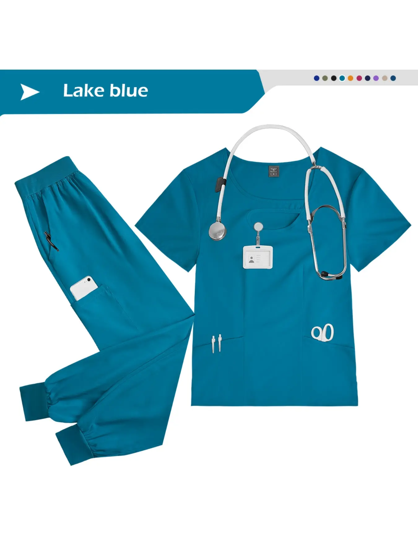 Multi-color Female Beauty Salon Staff Uniform Elastic Quick-drying Hospital Short-sleeved Trousers Suit Creative Neckline Design Nurse Work Suit