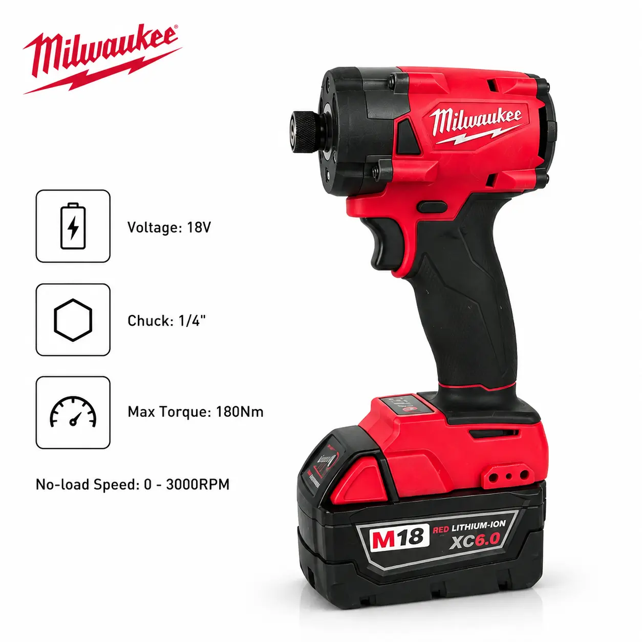 Milwaukee FID3 M18 Powered Impact Driver, Equipped With 1/4 Inch Chuck Structure For Quick Bit Replacement, Supports 0-4400IPM Variable Impact Frequency And Stepless Speed Adjustment, Professional Tool For Equipment Assembly And Bolt Disassembly Tasks