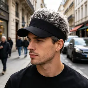 Men Synthetic Short Hair Spiked Wig Golf Baseball Cap Fake Hair Hat Adjustable Sunshade Visor Fancy Performance Hip-Hop Headwear Style