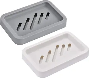 2PCS Draining Soap Dishes, Dishwashing Sponge Soap Holder with Water Tray, Keep The Place Dry, Easy to Clean Soap Cases, Suitable for Kitchen, Bathroom, Container (Gray)