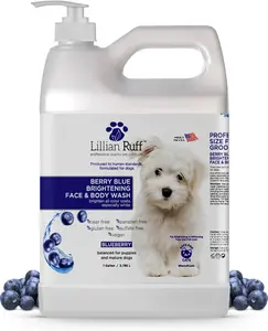 PRO Formula Berry Blue Brightening Pet Shampoo - Ultra-Hydrating Professional Whitening Dog Shampoo, Vivid Show-Quality Coat Enhancer, Tear Stain & Odor Eliminator, Vitamin B5, 128Oz+Pump