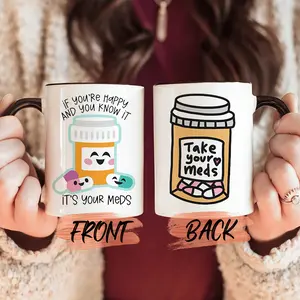 Ceramic Coffee Mug 11 oz Reusable Multipurpose Round Mug with Dual-Sided Fun 'It's Your Meds' Print Microwave Dishwasher Safe Ideal for Home Office Wedding Birthday Holiday Gifts Animal Double-Sided Ceramic Mug Drinkware Black