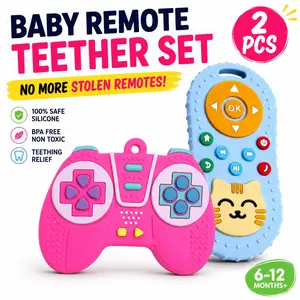 2-Pack Silicone Cartoon Game Controller & Remote Teether Toy, Safe BPA-Free, Soft Material for Baby Teeth Relief, Ideal Gift for 6-12 Months