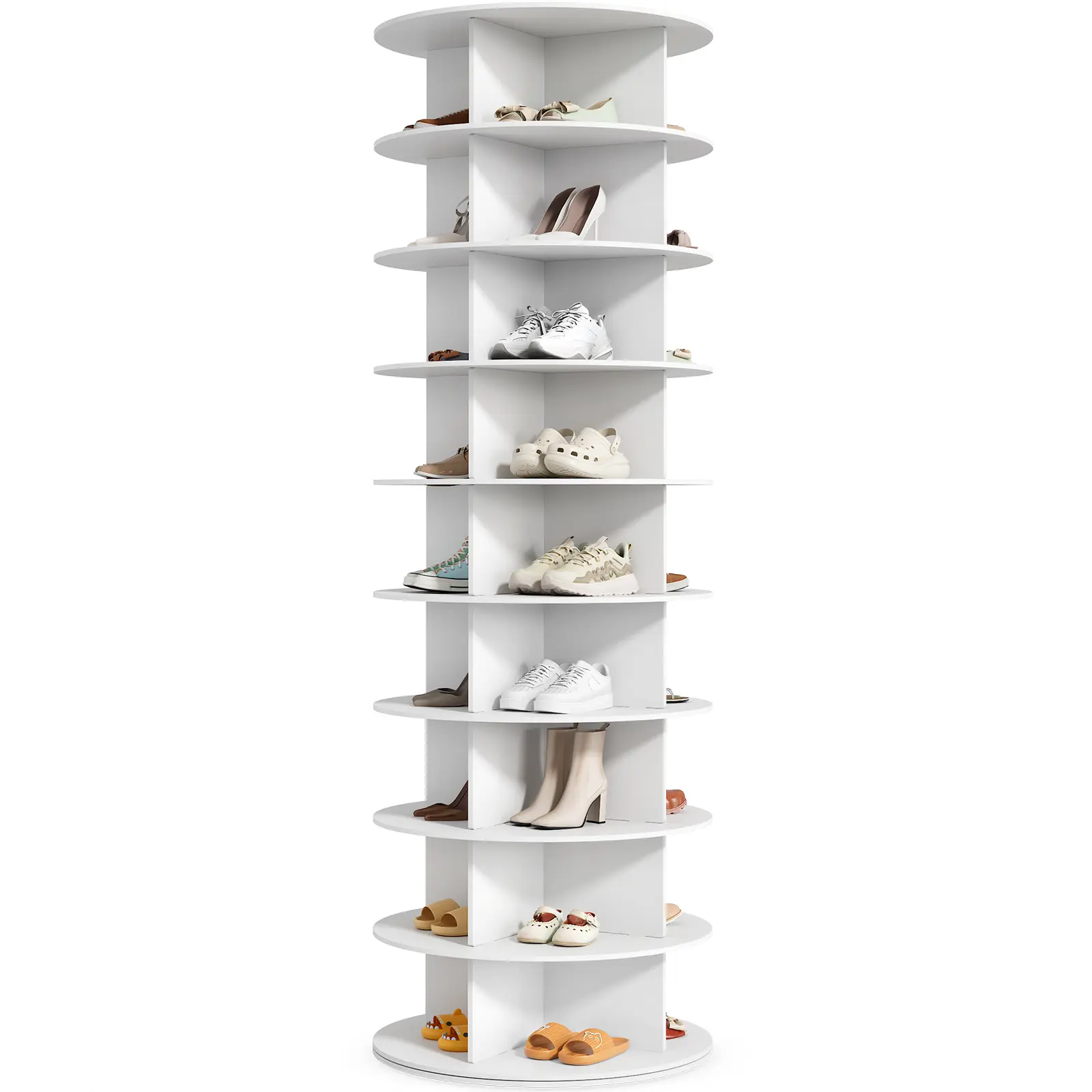 Rotating Shoe Rack Tower, Spinning Shoe Display Lazy Susan, Revolving 360 Shoe Rack Storage Round Carousel, Vertical Handbag Rotate Shoes Closet Organization