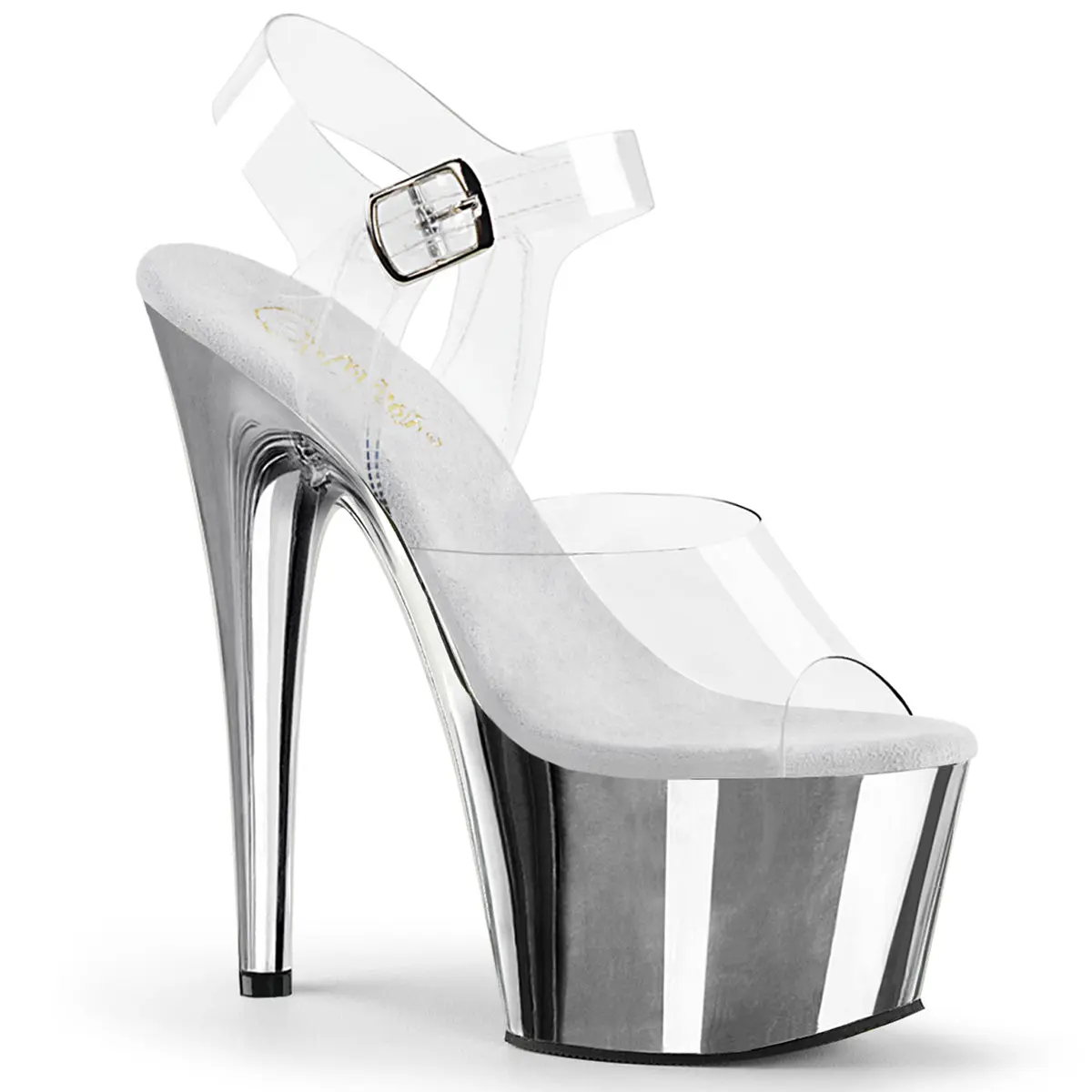 7 Inch Heel ADORE-708 Clear Silver Chrome High Heels Classy
