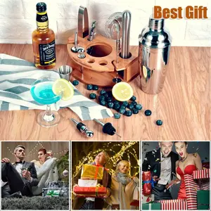 12PCS Bartender Kit With Bamboo Stand, 25oz Cocktail Shaker Set, Professional Bar Tools With Martini Shaker, Jigger, Strainer, Spoon, Muddler & Pourer, Complete Home Bar Mixology Set
