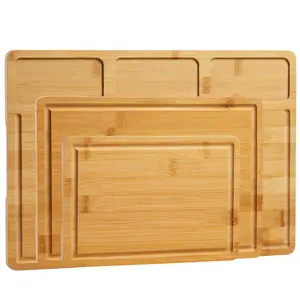 Bamboo Cutting Boards Set of 3 with Holder, Kitchen Chopping Board Set with Juice Groove and Handle, Wooden Chopping Board Cutting Board for Kitchen