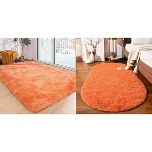 5x8 and 2.6x5.3 Feet Area Rug for Living Room, Plush Rug for Bedroom, Tie-Dyed Orange Furry Shag Rug for Room, Soft Fuzzy Faux Fur Carpet for Kids Nursery Dorm