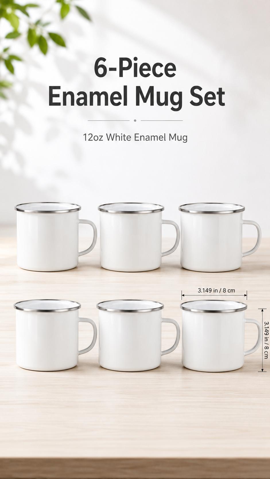 6 Pack White Enamel Mugs with Metal Rim, Food Grade Cups for Camping, Home, Party & Daily Use Drinkware Mug Cup Tumbler Reusable Washable Ceramic Coffee Reuse Portable Classic gifts