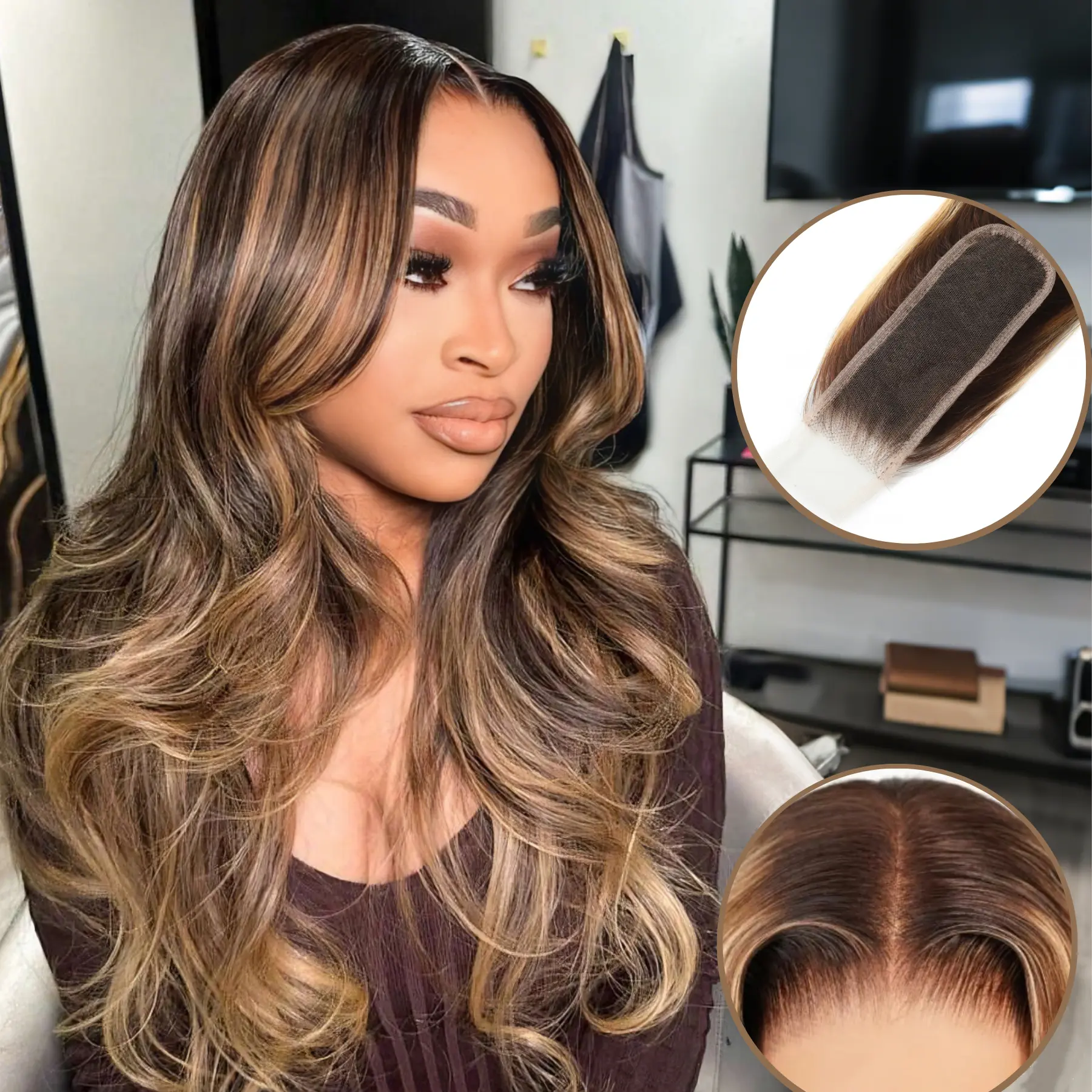 LUCKSTAR P4/27 2x6 HD Lace Closure Skinlike 0.10mm Ultra-thin Invisible Lace Pre-Bleached Knots Highlight Honey Blonde Body Wave Vietnamese Human Hair Closure backtoschool