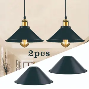 2-Pack 8.66/10.23"Dual Size Options Industrial Iron Lamp Shade, Light Cone Shade Black Pendant Light Covers, Vintage Metal Replacement Lampshade, Ceiling Chandelier Shade, Wall Lamp Shade