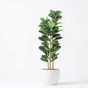 5FT Artificial Fiddle Leaf Fig Tree with Natural Wood Trunk,Tall Fake Fiddle Leaves Plant in White Planter, Floor Plants