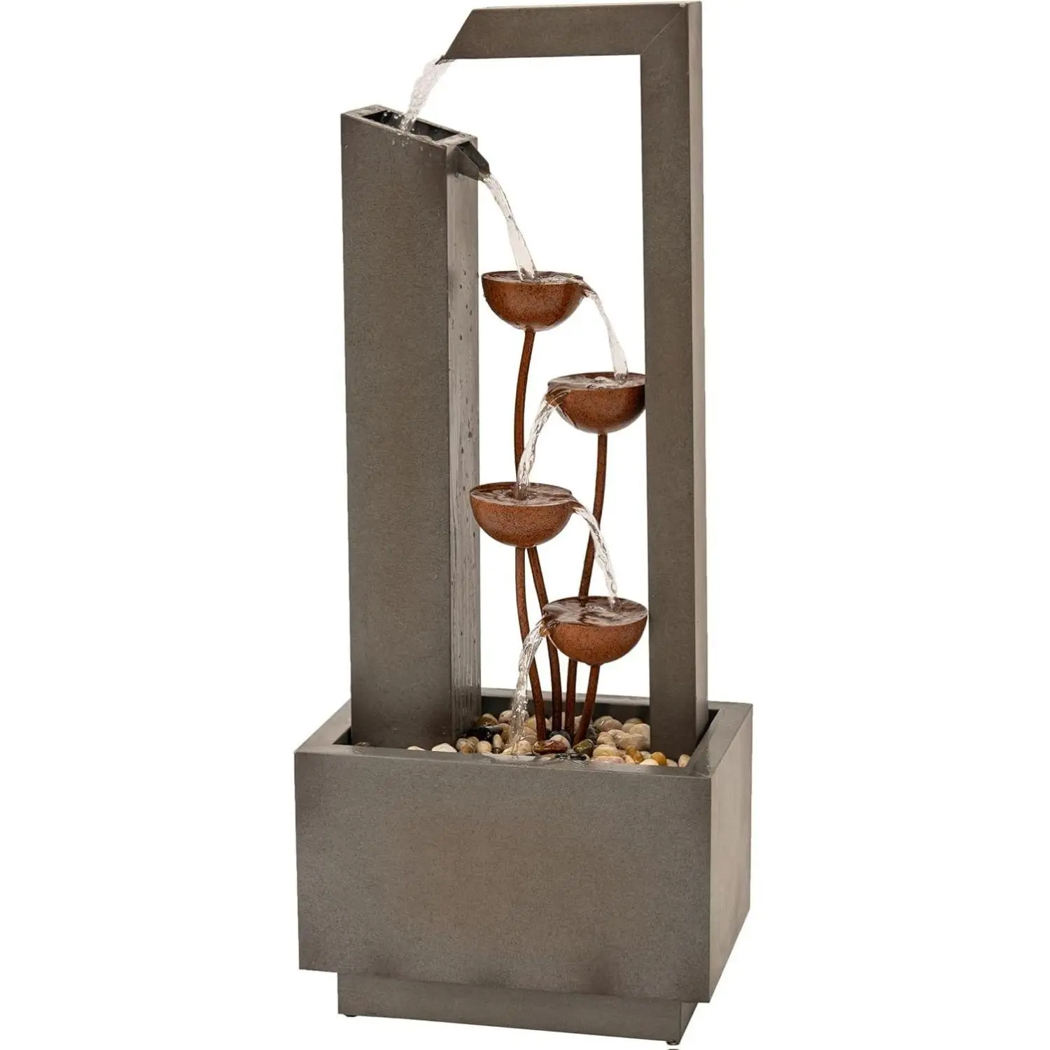 XBrand Metal Sculptural Multi-Tiered Flower Water Fountain, Gray and Bronze, 38" Tall