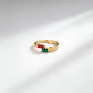 Two Birthstone Ring, Double Baguette Birthstone Ring, Couple Birthstone Ring, Birthstone Keepsake Ring, Birthstone Customized Ring For Her