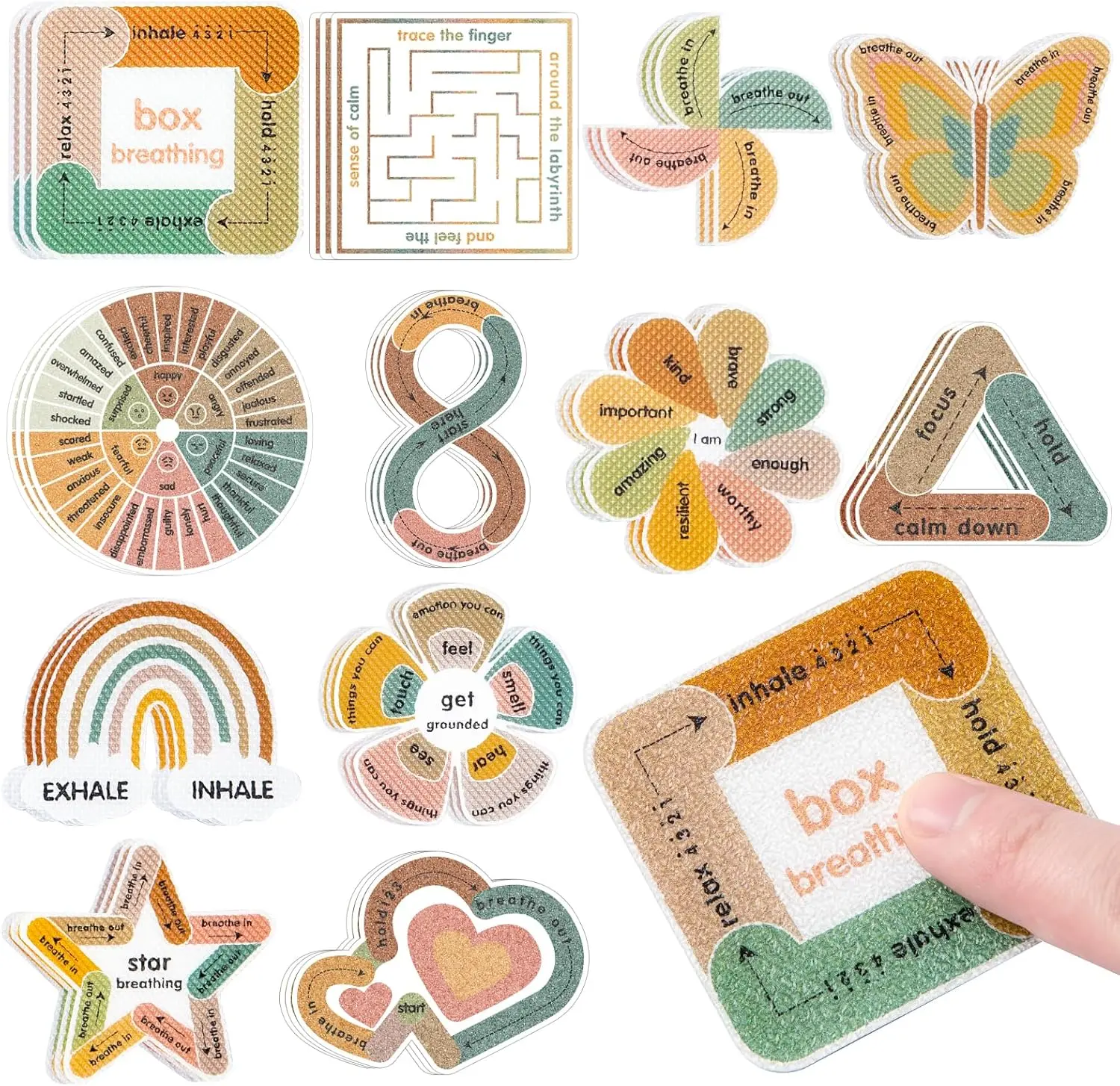 36Pcs Sensory Strips for Anxiety Relief – Textured Calming Fidget Stickers for Adults & Teens, Mindfulness Breathing Sensory Tools for Office, Classroom & Desk