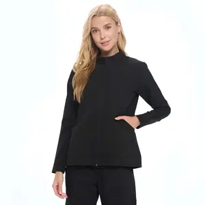 Natural Uniforms Women’s Fitted Long-Sleeve Ultra-Soft Front-Zip Warm-Up Scrub Jacket Coat - 77 Polyester, 20 Rayon, 3 Stretchable Spandex - Stylish Casual Tops with Patch Pockets, Sleeves