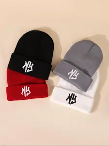 Unisex's Letter Embroidery Beanie, Casual Winter Hats for Men & Women, Daily Slouchy Beanies, Outdoor Knit Hats for Men & Women, Fitted Hats, Fitted Caps, Knitting Beanie, Fashion Beanie, Cozy Beanie, Embroidered Hat, Embroidered Headwear