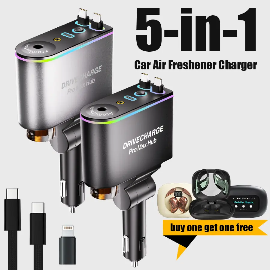 Drivecharge 5-in-1 Car Air Freshener Charger with Intelligent Sensing & Atmosphere Lighting , Plant Extract Formula for Mothers and Youngsters, Vehicle & Travel, Features Intelligent Sensing & Atmosphere Lighting