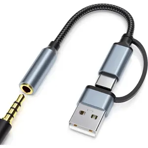 2-in-1 USB-C 3.5mm Audio Adapter with Type-A Converter, HiFi USBC DAC TRRS Headphone Jack & Mic Support, 1/8" AUX  Dongle for  17/16/15,iPad Pro/Air/Mini,,MacBook,PC,Laptop,Headset