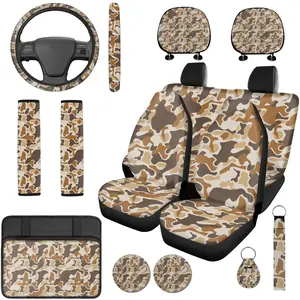 Bulopur Camo Hunting Duck Car Seat Covers Front and Rear with Steering Wheel Cover Elastic Center Console Cushion Anti-Slip Seat Belt Pads 14 Piece Vehicle Interior Decor Set​