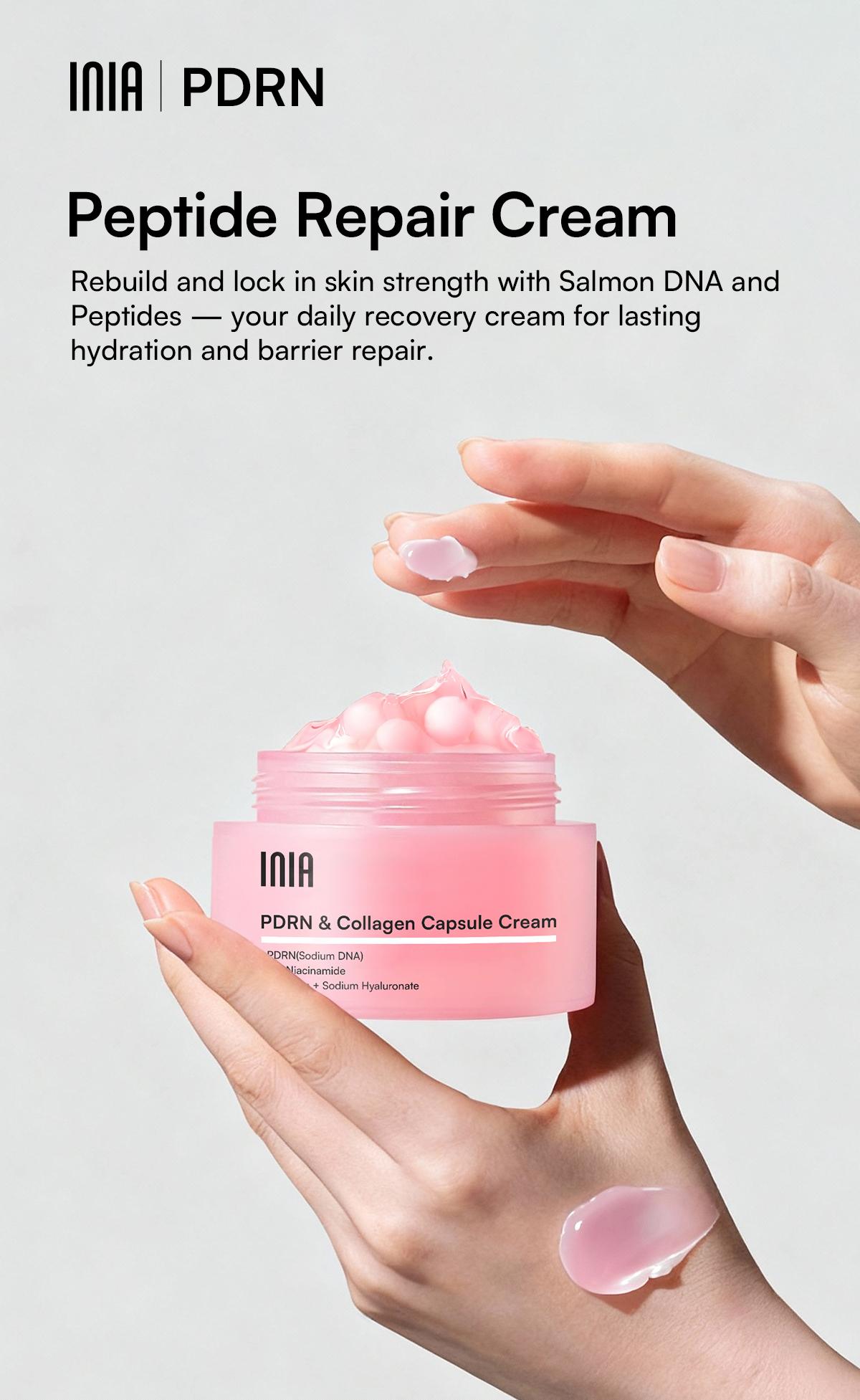 【LIVE EXCLUSIVE】INIA PDRN + Peptide Repair Bundle – Cream & Serum Duo for Deep Repair & Radiant, Firmly Hydrated Skin with Salmon DNA, Peptides & Niacinamide, Safe for Sensitive Skin