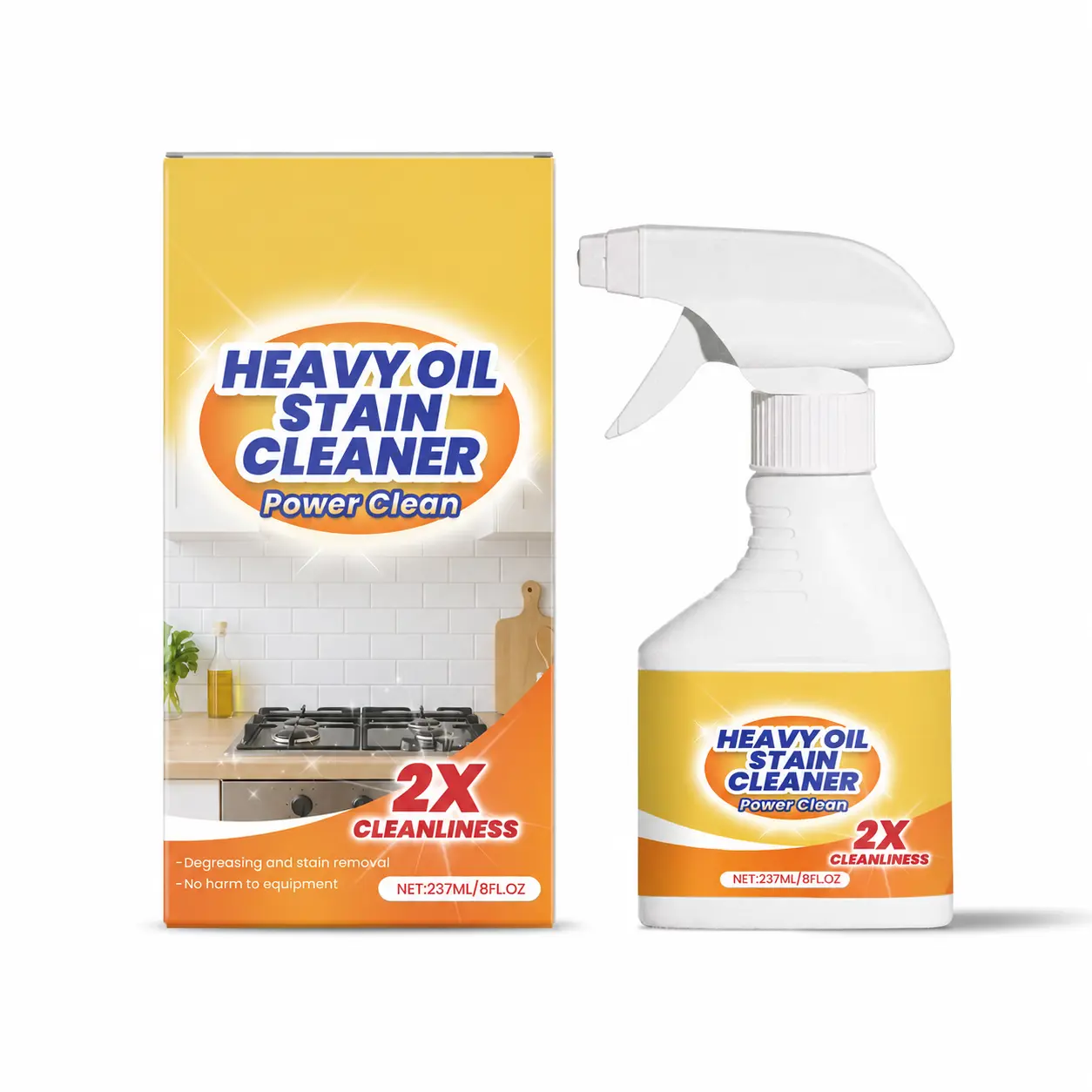 Kitchen Spray Cleaner & Degreaser 237ml, Heavy Duty Kitchen Degreaser for Stove Tops, Range Hoods, Ovens & Tiles, Fast Power Clean