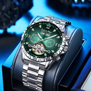 Caloric Klein Commander Series Men's Luxury Swiss Automatic Skeleton Watch 42mm Stainless Steel Sapphire Crystal Waterproof Shockproof Luminous Dial Elegant Timepiece for Business Social Events