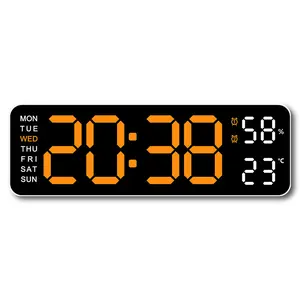 Digital Wall Clock Large Display, 9" LED Wall Clocks for Living Room Decor, Digital Clock with Temperature/DST/Auto-Dimming/Humidity/Snooze - 12/24H, Silent Digital Clocks for Seniors Kids Blue