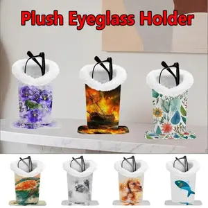 Plush Lined Eyeglass Case with Magnetic Base, Multi-Functional Pen Cup & Makeup Brush Holder, Personalized Customization, Perfect Easter & Mother's Day Birthday Gift