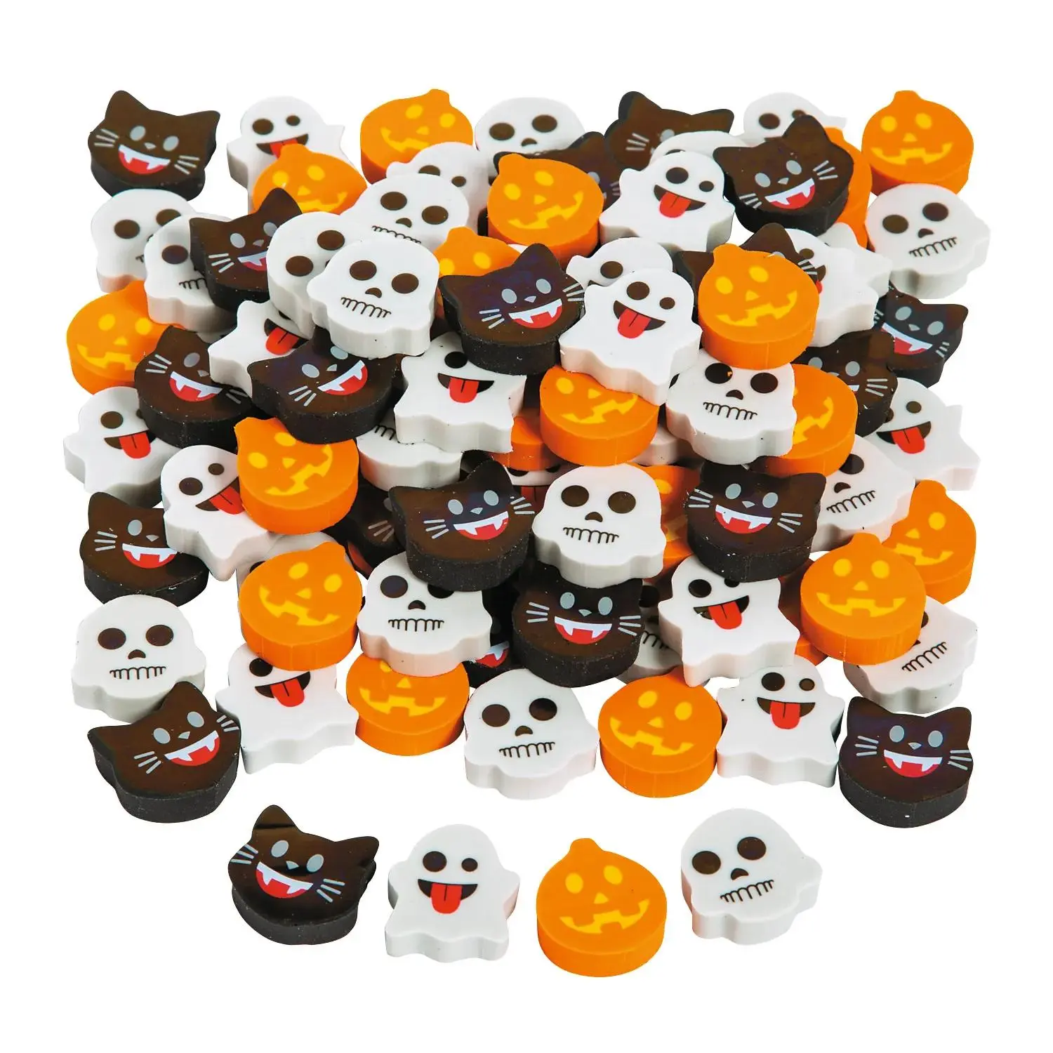 Mini Halloween Face Emoji Eraser Assortment, 3/4", Bulk 144 Pcs