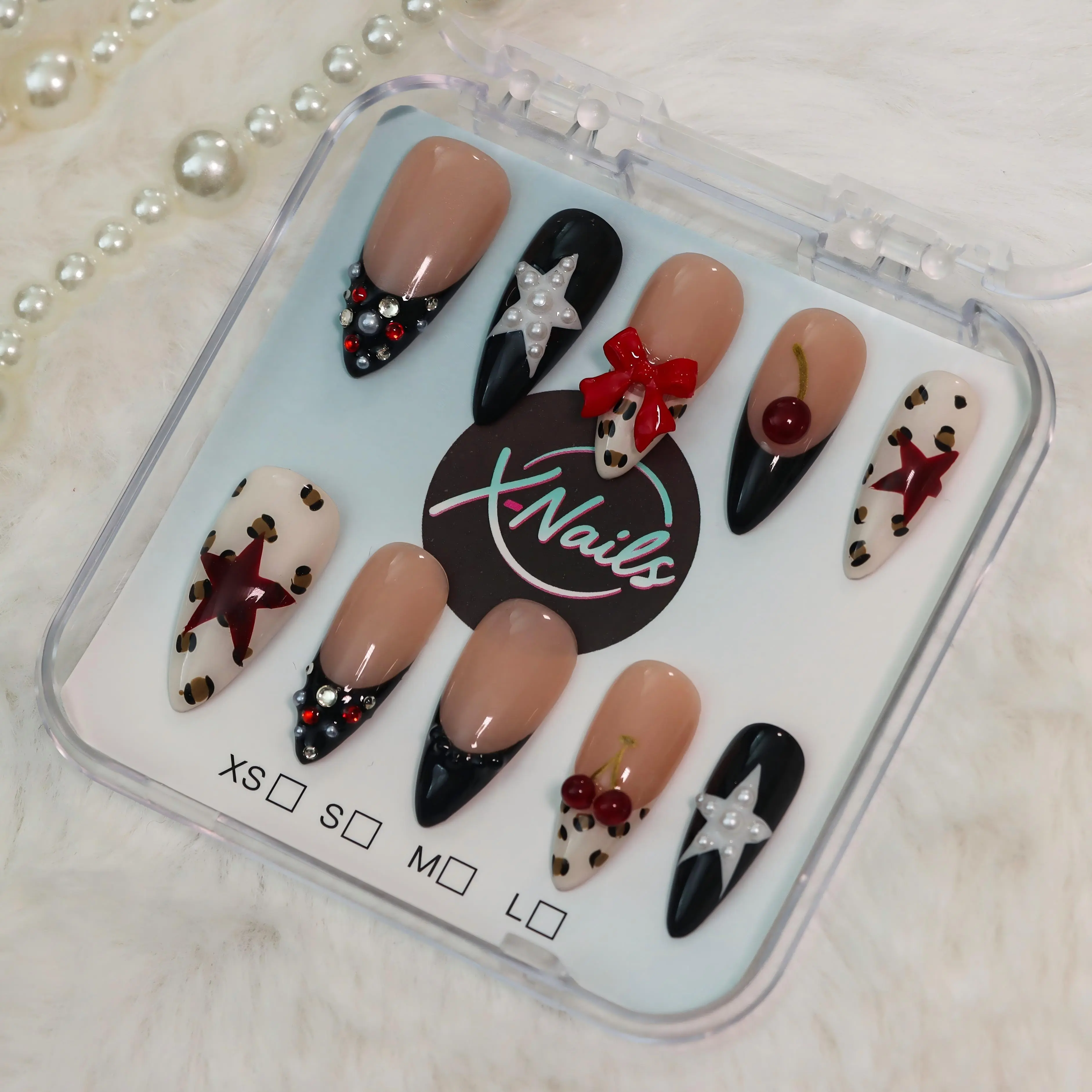 Xnails HEART SNIPER 10pcs Handmade Almond Shape Press-On Nail Kit, Glamorous Multi-Pack, 3 or 4 Sizes, Reusable Salon-Quality Glossy Nails, Save Money on Salons, Single Item