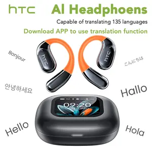 HTC NE27 Translator Earbuds Compatible with iOS and Android, Open Ear Earphones Supports 135 Languages Real-Time Translation, Bluetooth-compatible Earbuds with LCD Touch Screen Case and Long Battery Life, Gift