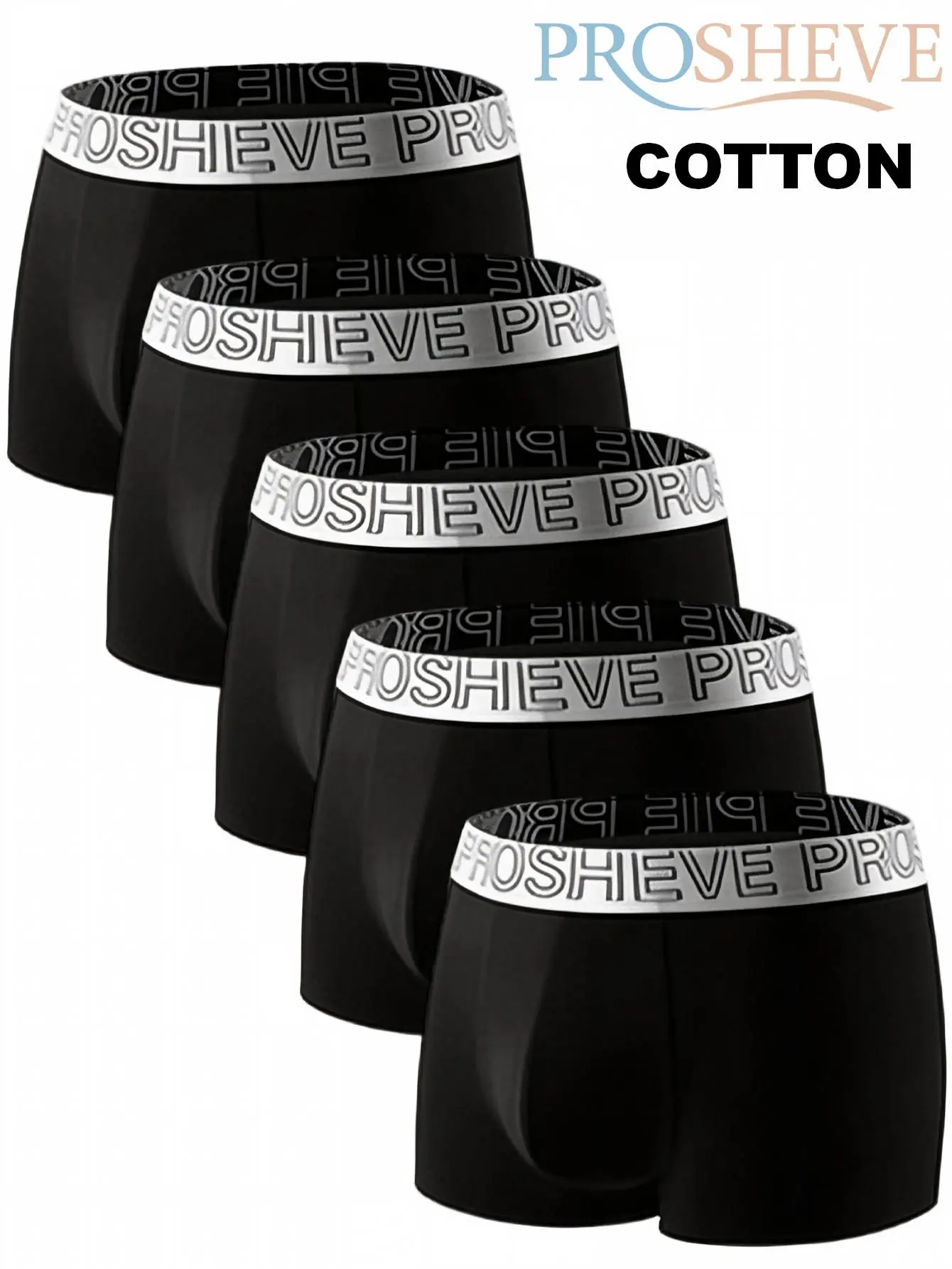 ProSheve Men's Boxer Briefs, 5-Pack Plain Cotton Blend Moisture-Wicking Underwear with Contoured Pouch and No-Roll Letter Print Waistband, All Seasons, Anti-Ride Up, Chic Basic, Flat-Locked Legs