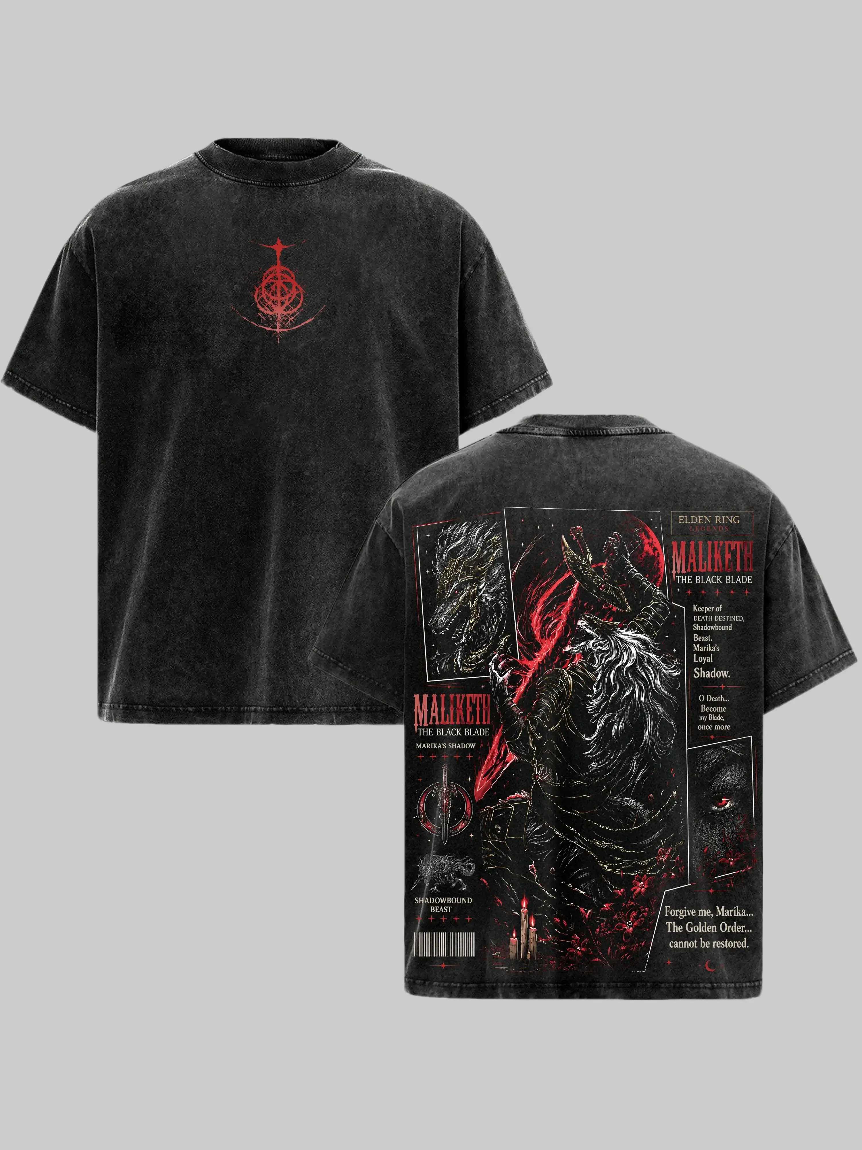 5 Design Elden Ring Vintage Washed Oversized T-Shirt, Ranni, Malenia, Radahn, Maliketh Dark Fantasy Graphic Tee, Tarnished Soulslike RPG Streetwear, Heavyweight Cotton FromSoftware Gamer Merch, Gift for Elden Ring Fans