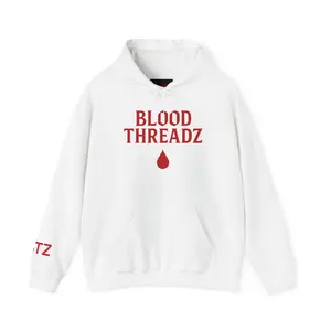 Blood Threadz hoodie | minimalist blood drop, back text “Wear the Fear. Live the Legend.”