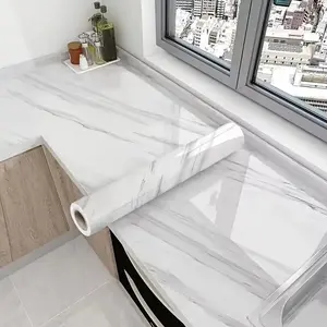 A roll of[23.62*393.70IN] self-adhesive kitchen marble wallpaper-oil-resistant, heat-resistant, waterproof, suitable for cabinets, stoves and countertops, easy to install, white marble pattern, stove top protector