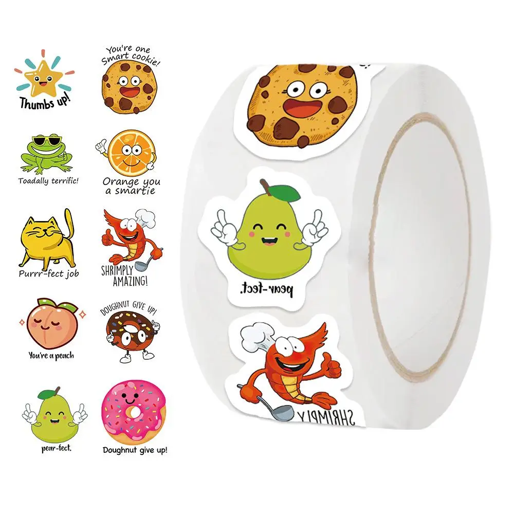 Cartoon Fruit Pattern Sticker (500pcs/roll), Reward Sticker for Kids, Incentive Sticker for Students, Teachers, Classroom, School Supplies, Decorative Labels