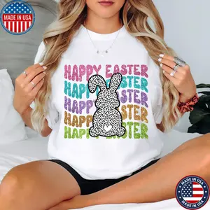 Happy Easter Not Glitter , Easter Bunny Shirt , Easter , Retro Leopard  Tshirt