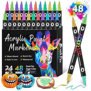 24/36/48 Dual Tip Acrylic Paint Markers Pens Set,Double Ended Drawing Art Pens For Rock,Ceramic,Wood,Canvas,Plastic,Glass,Stone,DIY Crafts Gift.Easter gifts, egg decorations Dual-Tip Professional color