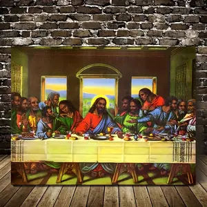 1 Piece Wooden Frame Christian Canvas Painting Art Print Wall Bedroom Living Room Home Kitchen Decoration Black Last Supper Black Canvas Print Poster Picture with Frame Ready to Hang Gift for Her or Him