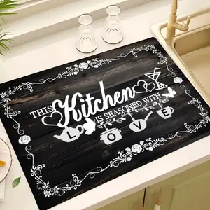 1pc KITCHEN LOVE Extra Large Electric Glass Stove Top Protector Mat - Non-Slip, Heat & Scratch Resistant Countertop Pad with Decorative Kitchen Utensil Design for Cooktops, Coffee Machines, Washers, Stylish Home Kitchen Decor, Stove Cover