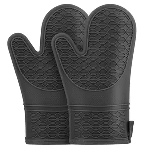 Silicone Oven Mitts, Heat Resistant Insulation 2 PCS Oven Mitts with Soft Cotton Lining, Non-Slip Grip Insulated Oven Glove, Kitchen Potholder Mits for BBQ, Baking, Cooking